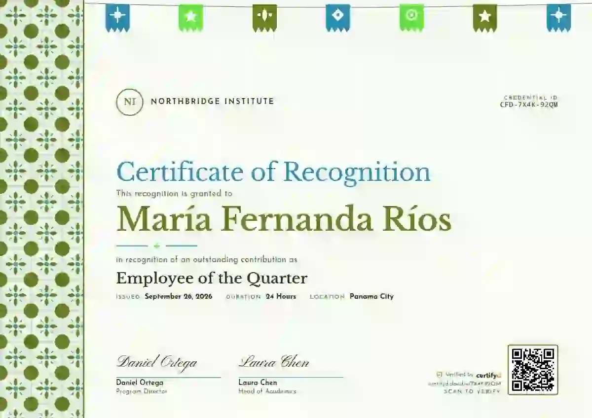 Plantilla de certificado Latin Heritage Lime Wide Band de reconocimiento a colaboradores