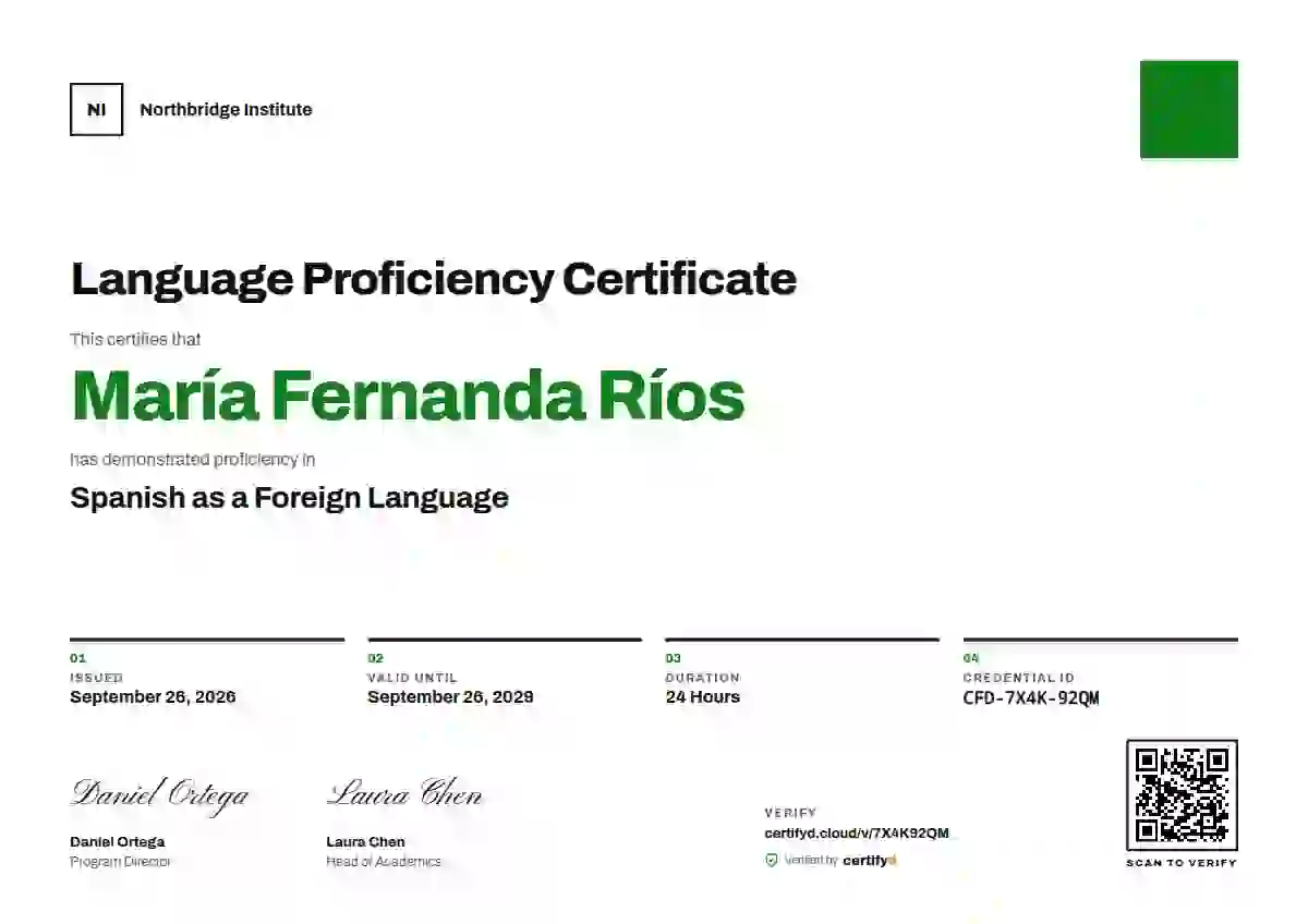 Swiss Grid Meadow Large Square language proficiency certificate template