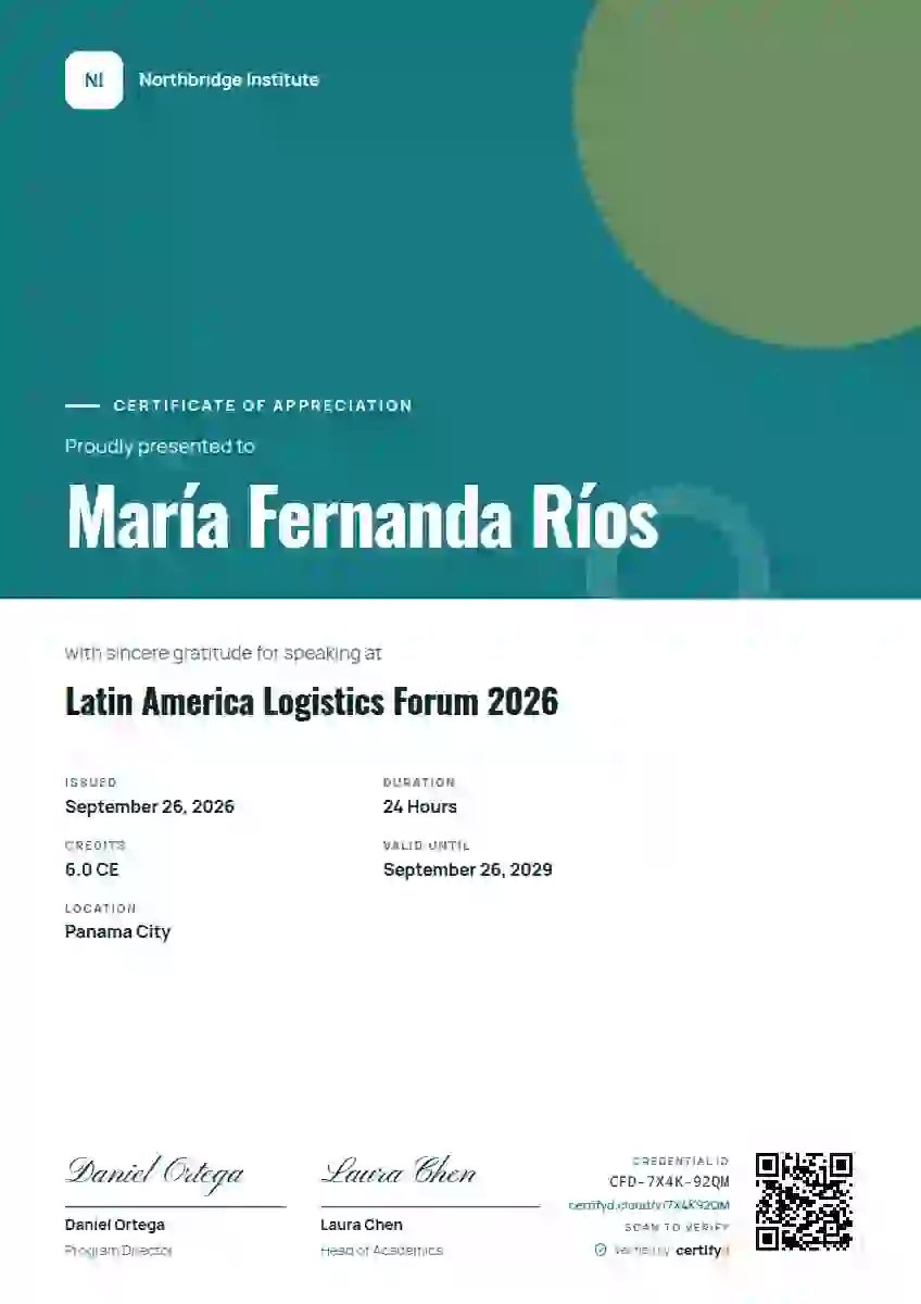 Plantilla de certificado Portrait Modern Teal Faint Shape de ponente de conferencia