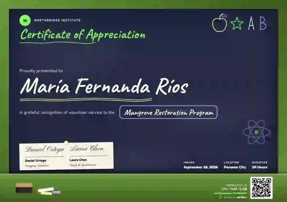 Chalkboard Soft Fern Wide Frame volunteer appreciation certificate template