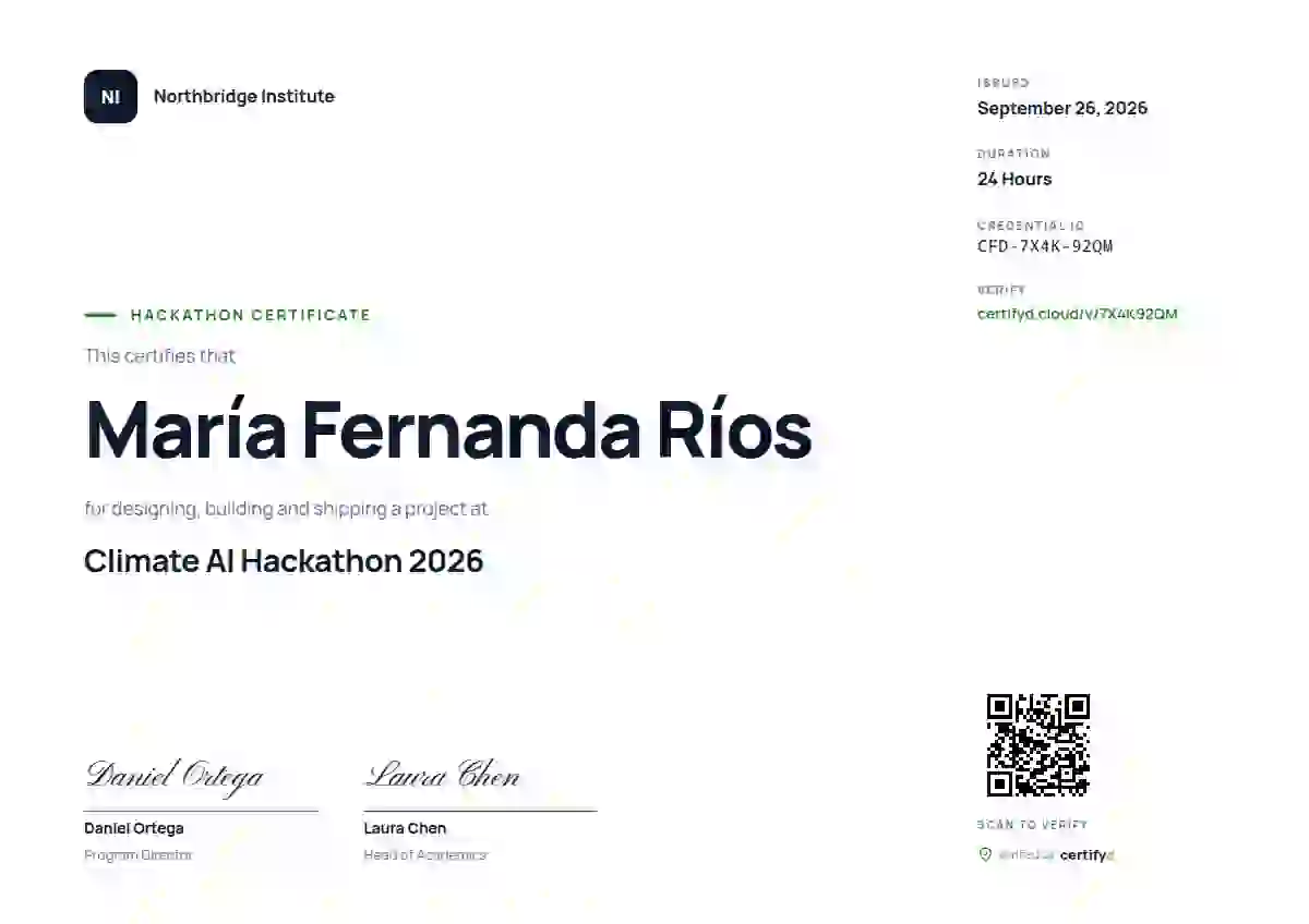 Modern Minimal Meadow No Bar hackathon certificate template