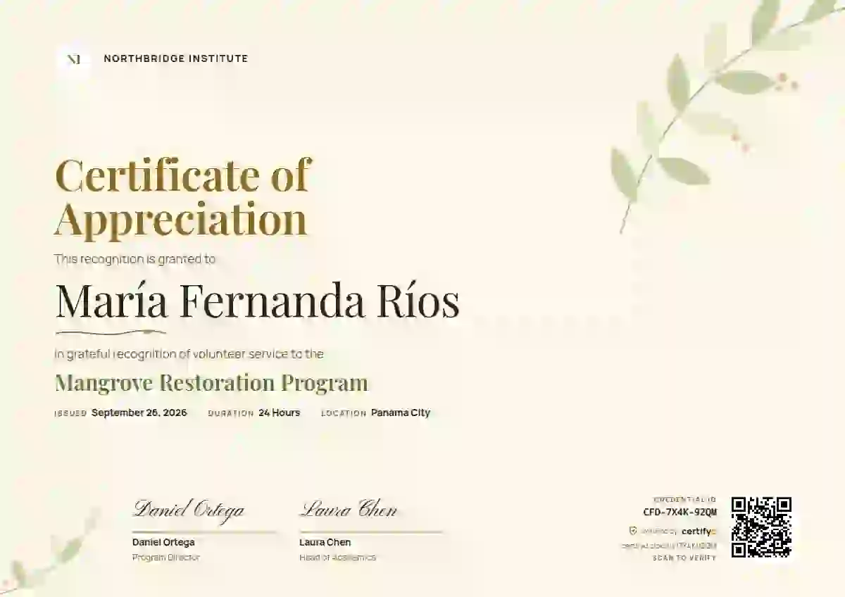 Botanical Golden Faint Leaves volunteer appreciation certificate template