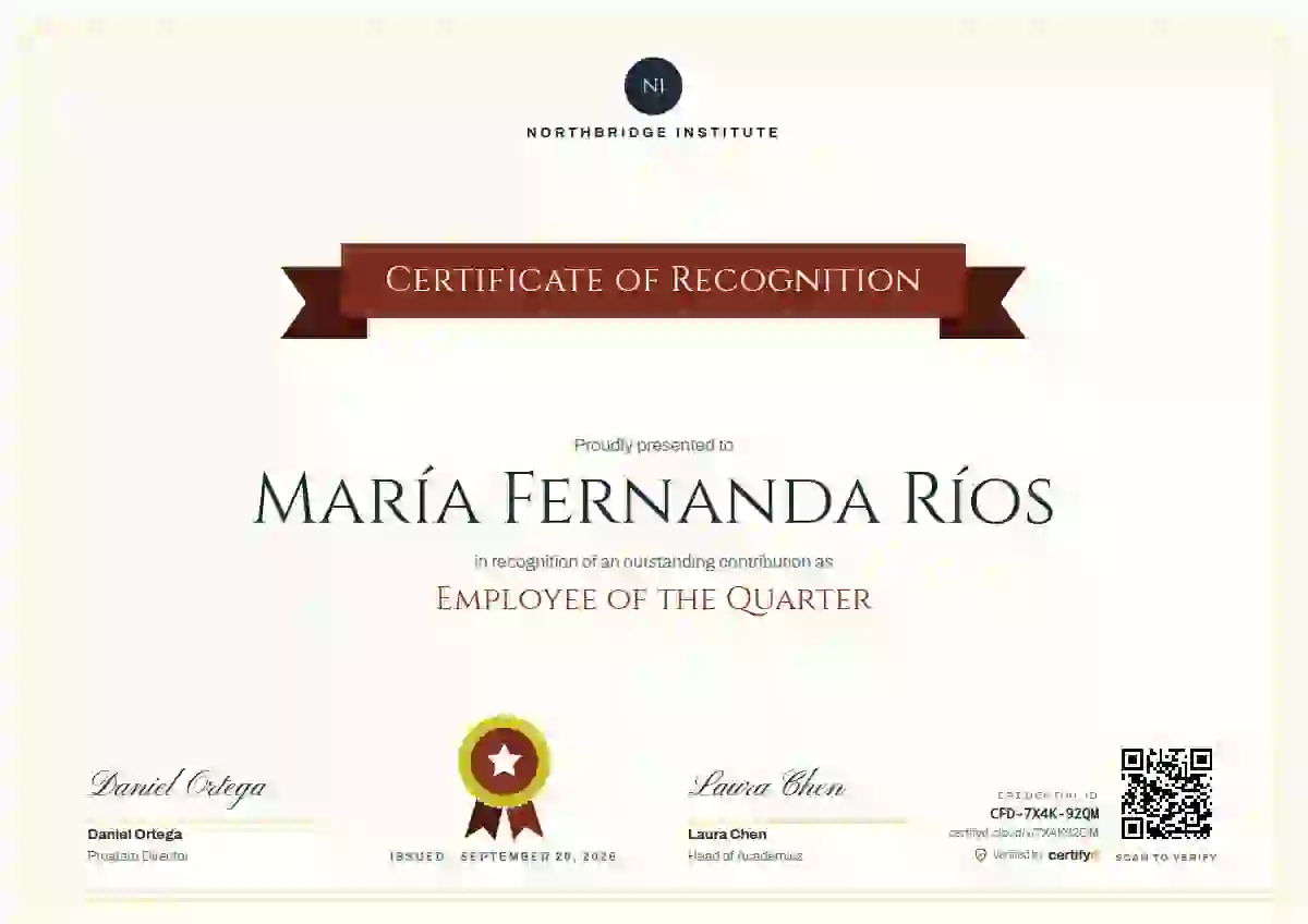 Plantilla de certificado Ribbon Banner Vermilion Soft de reconocimiento a colaboradores