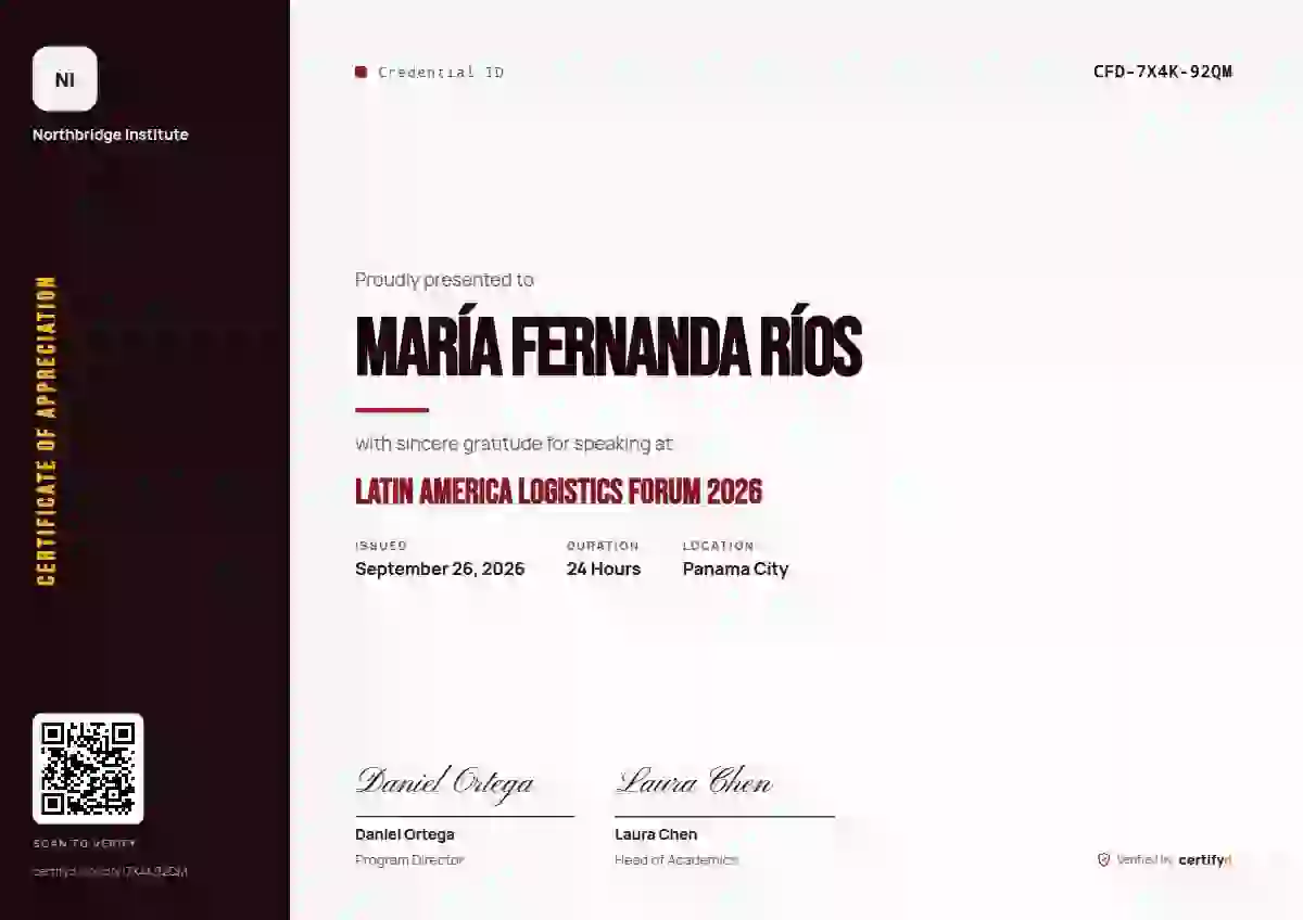 Plantilla de certificado Vertical Sidebar Burgundy No Stripe de ponente de conferencia