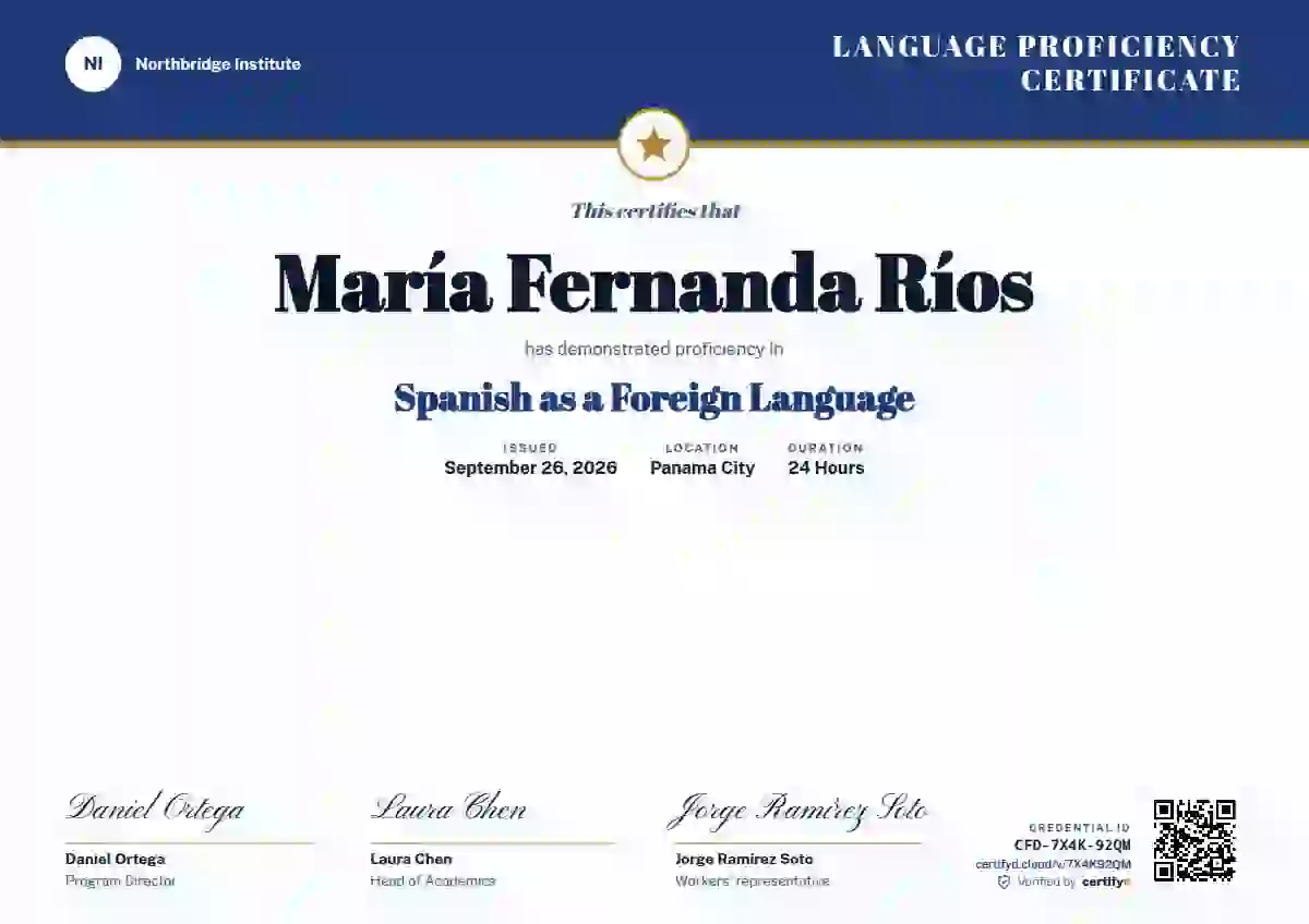 Triple Signature Navy Abril Publicsans language proficiency certificate template