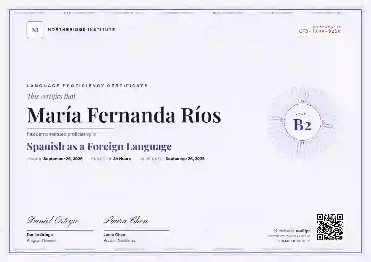Guilloche Violet language proficiency certificate template