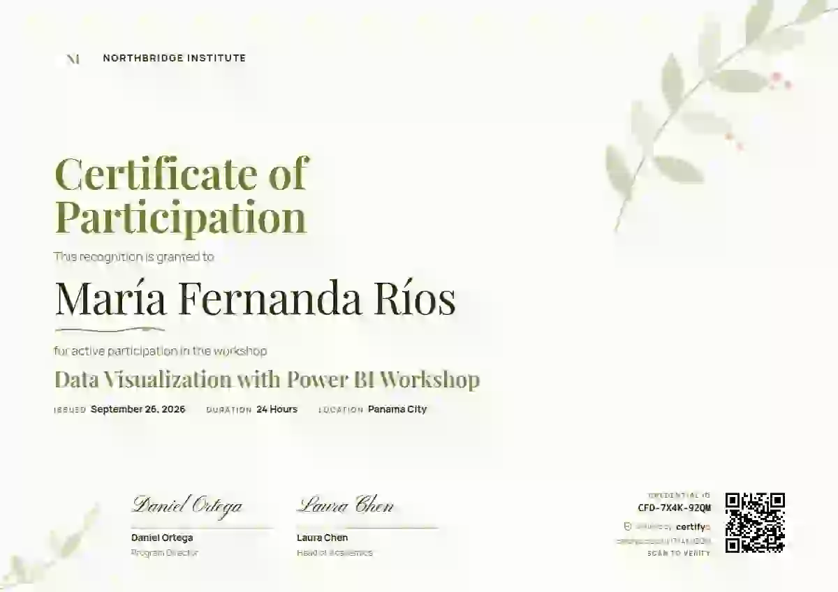 Botanical Lime Faint Leaves webinar and workshop certificate template