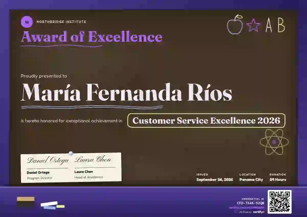 Plantilla de certificado Chalkboard Amethyst Wide Frame de premios y logros