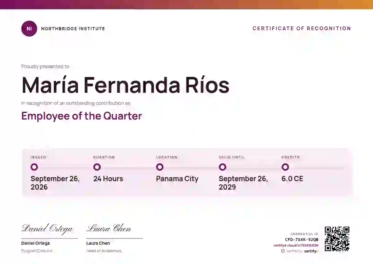 Plantilla de certificado Training Timeline Magenta Thick Bar de reconocimiento a colaboradores