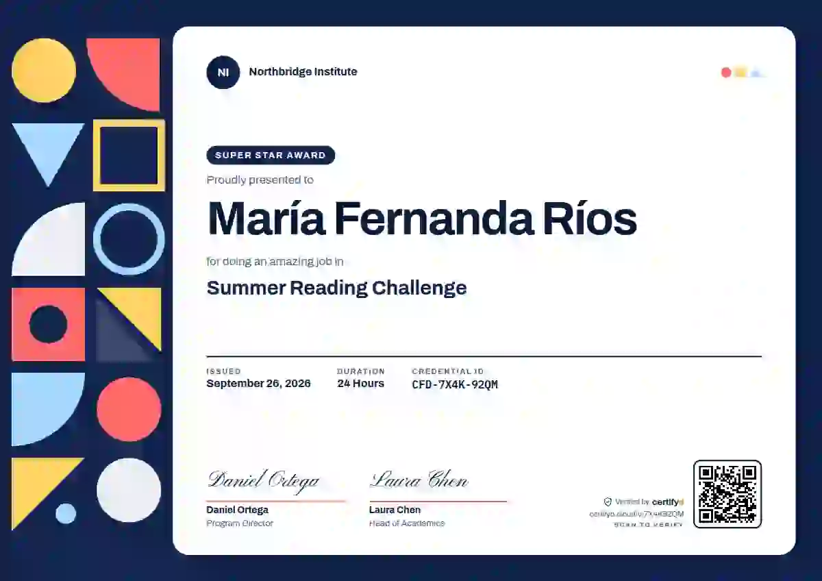 Plantilla de certificado Geometric Navy Archivo de escuela y niños
