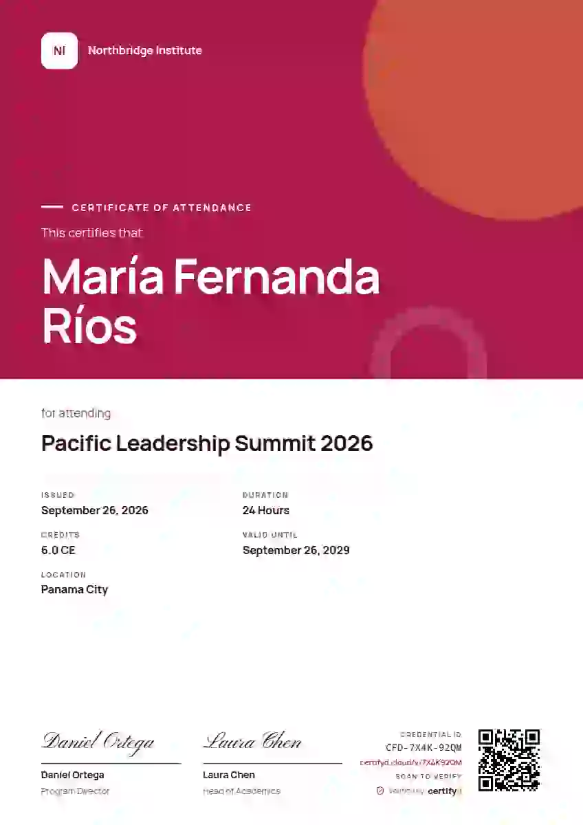 Plantilla de certificado Portrait Modern Rose Faint Shape de asistencia a eventos