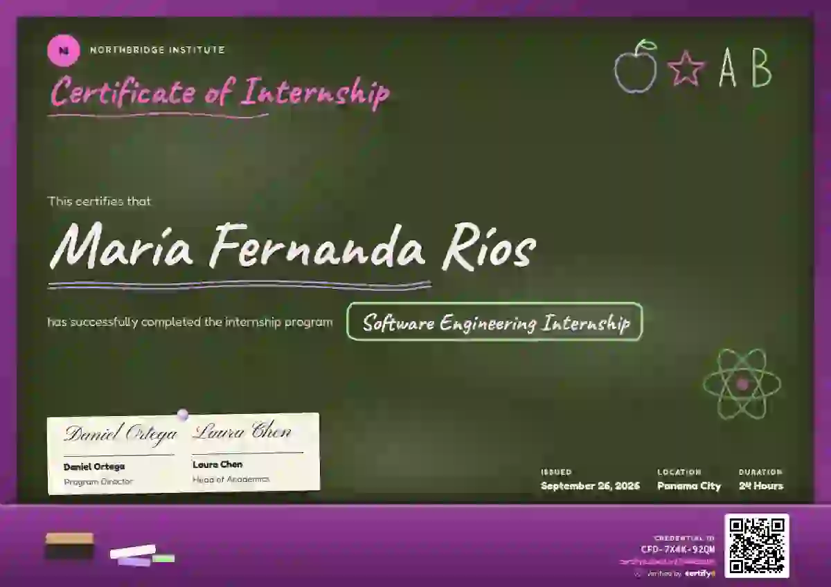 Plantilla de certificado Chalkboard Magenta Heavy Dust de pasantía