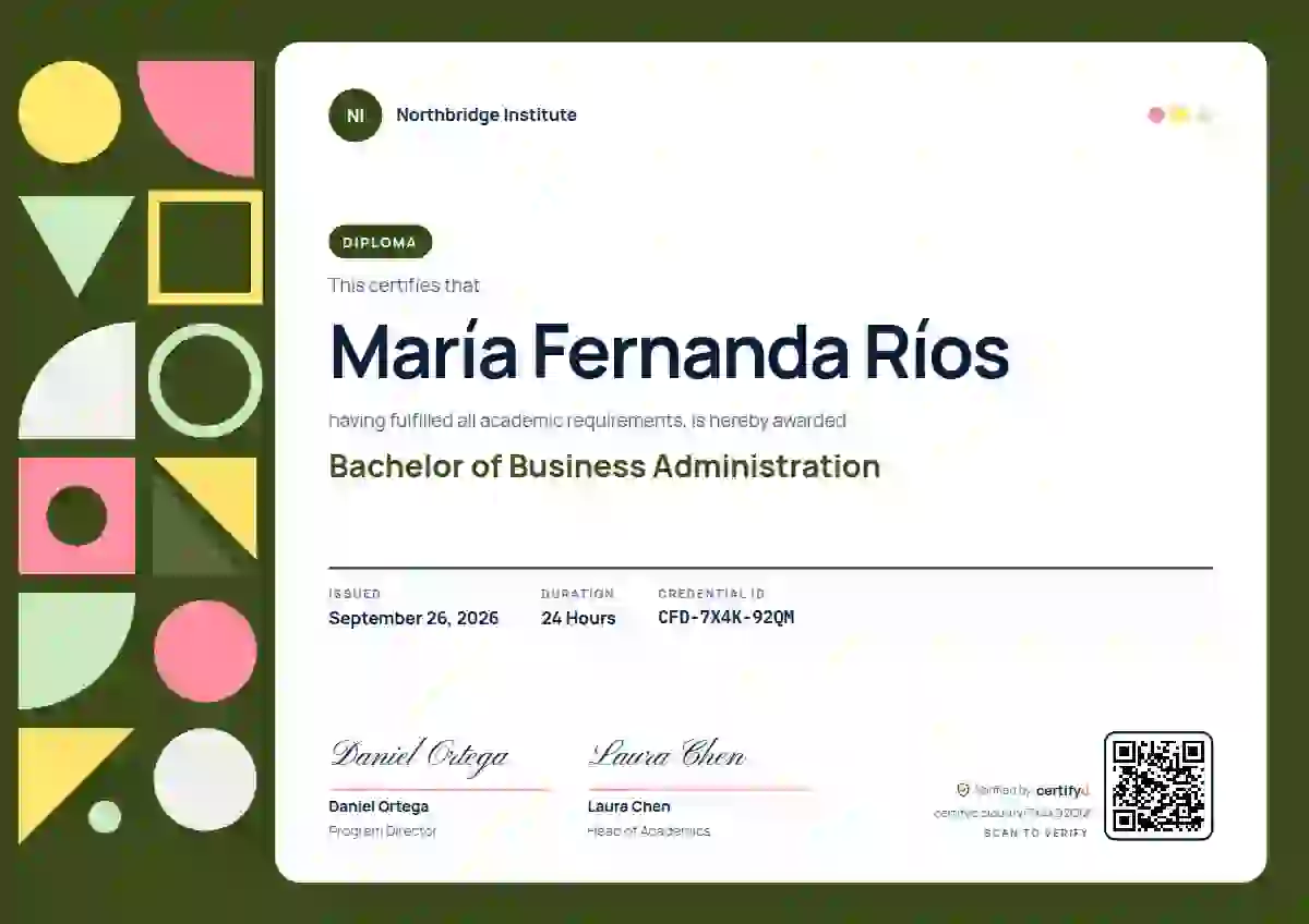 Geometric Olive Manrope academic diploma certificate template
