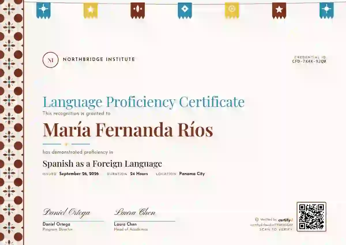 Latin Heritage Coral Slim Band language proficiency certificate template