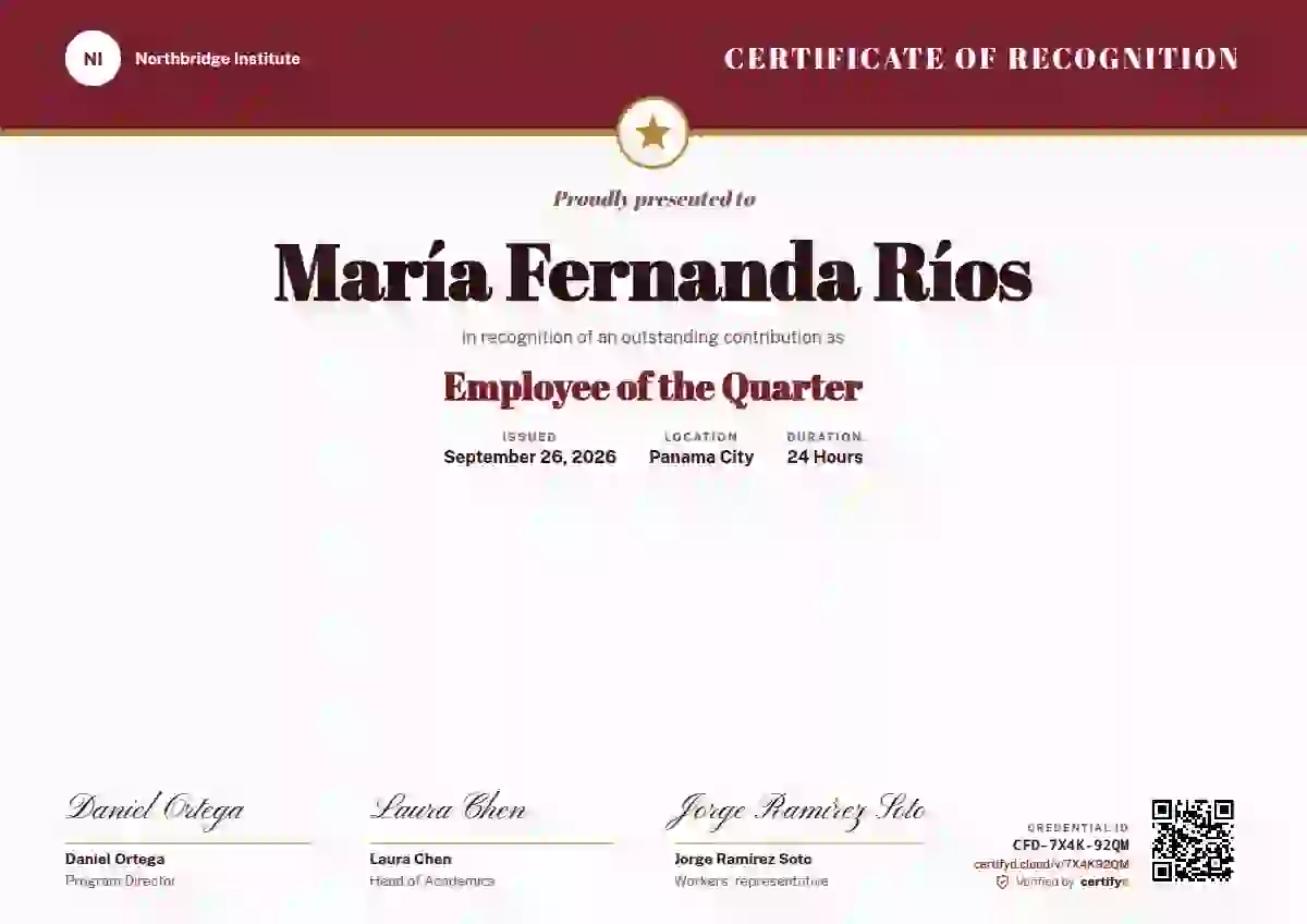 Triple Signature Burgundy Abril Publicsans employee recognition certificate template