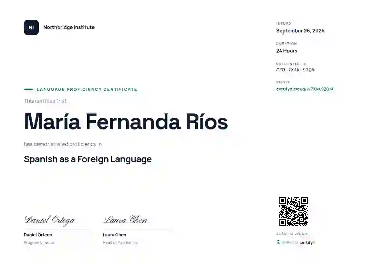 Plantilla de certificado Modern Minimal Emerald No Bar de dominio de idiomas