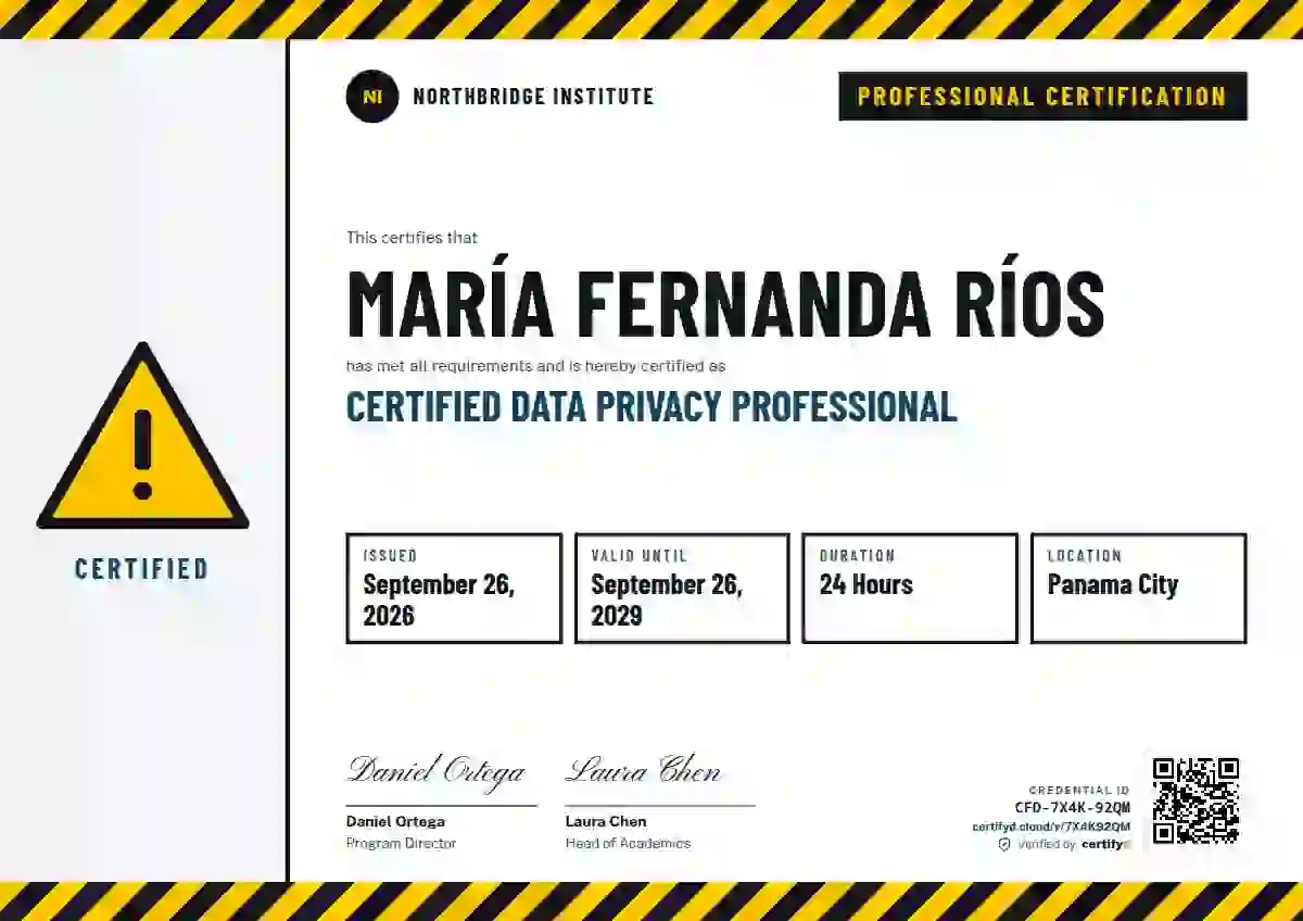 Safety Card Cerulean Thick Stripes professional certification certificate template