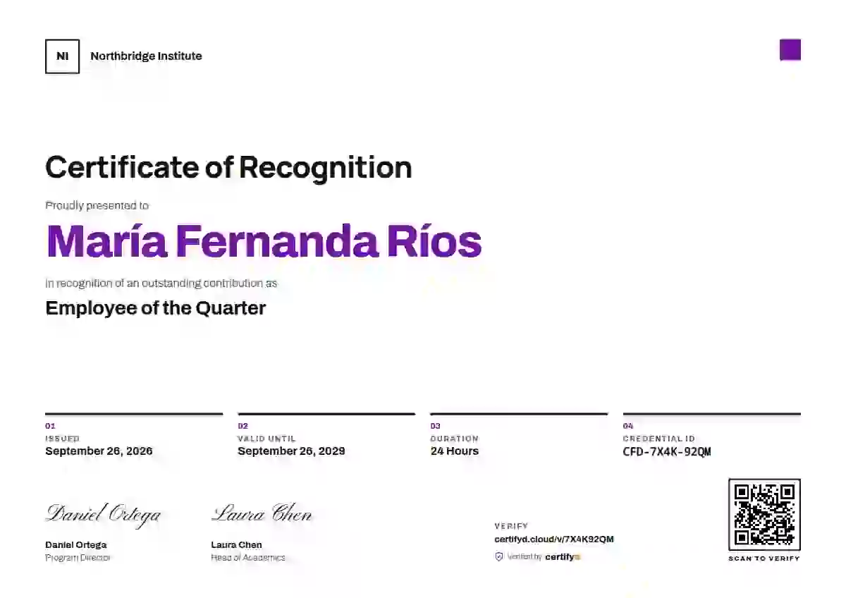 Swiss Grid Purple Small Square employee recognition certificate template