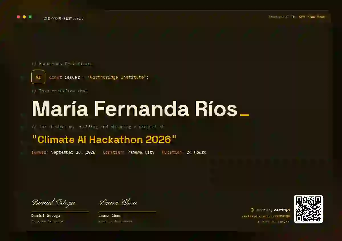 Plantilla de certificado Tech Mono Amber de hackatón