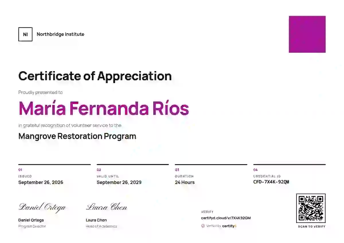 Plantilla de certificado Swiss Grid Fuchsia Huge Square de reconocimiento a voluntarios