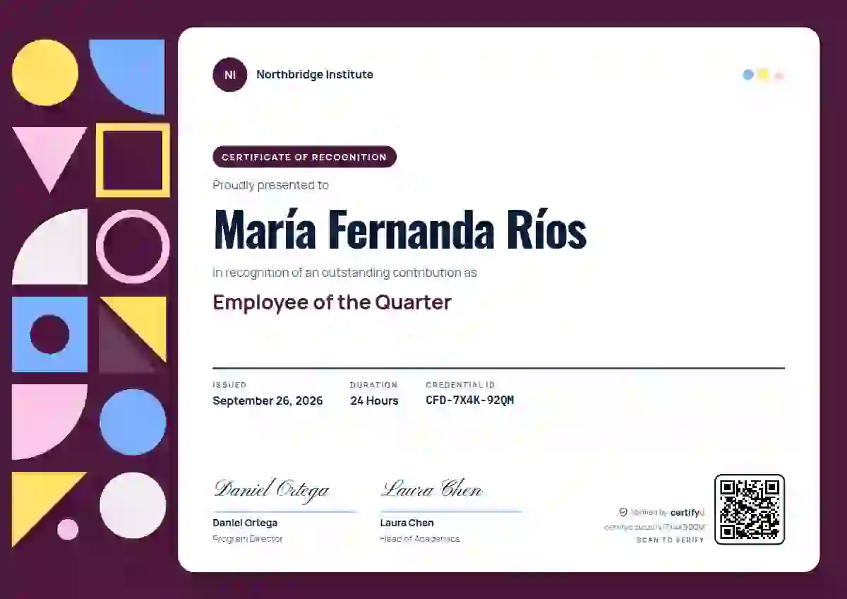 Plantilla de certificado Geometric Azure Oswald Manrope de reconocimiento a colaboradores