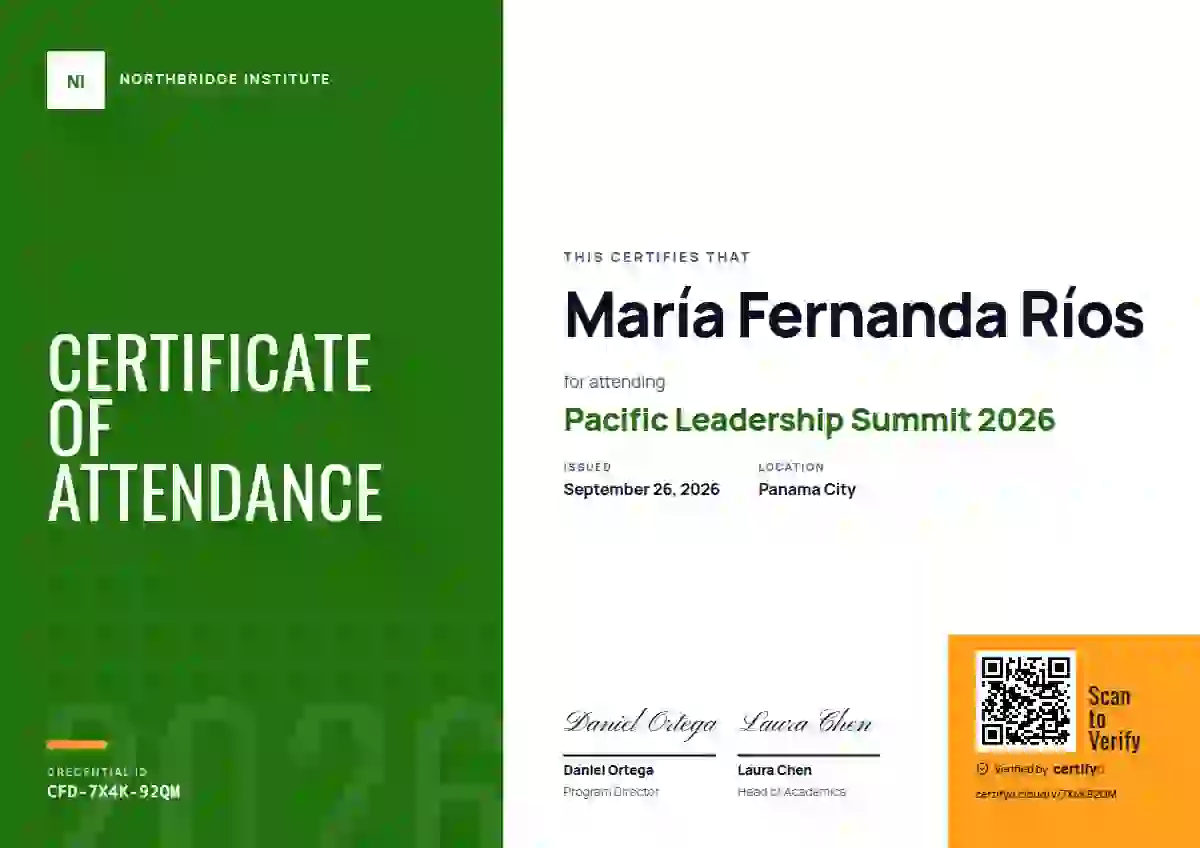 Plantilla de certificado Color Block Soft Fern Oswald Manrope de asistencia a eventos