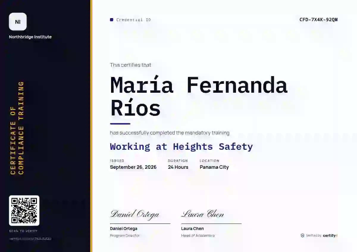 Vertical Sidebar Ultramarine Wide Side compliance and safety certificate template
