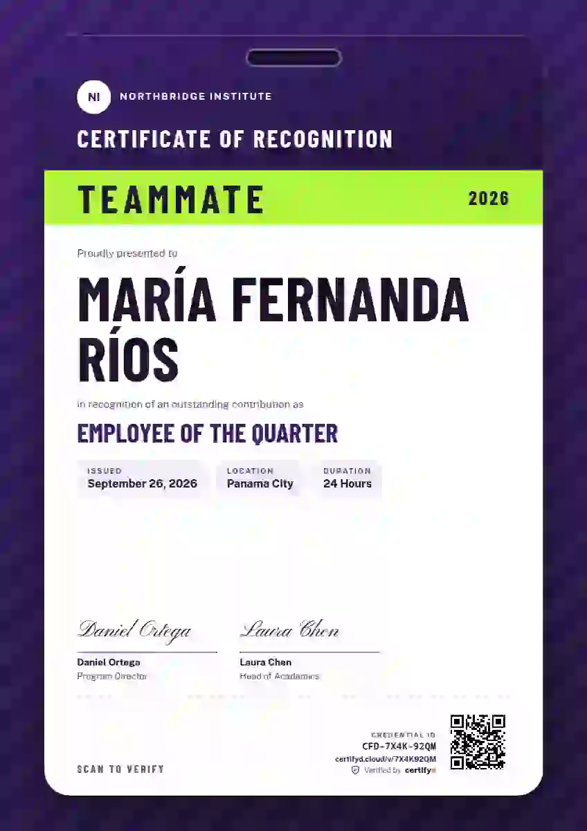 Speaker Pass Violet Small Role employee recognition certificate template
