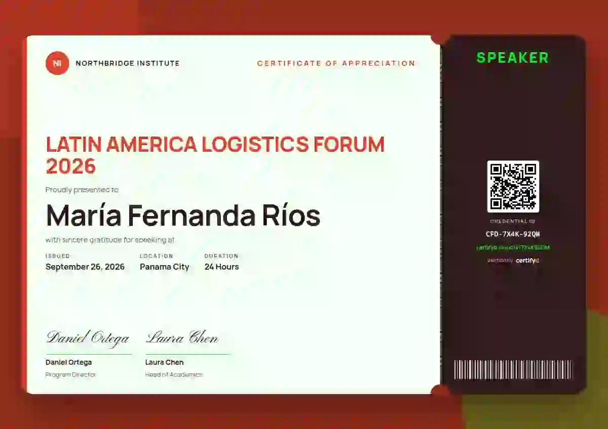 Plantilla de certificado Workshop Ticket Vermilion Narrow Margin de ponente de conferencia