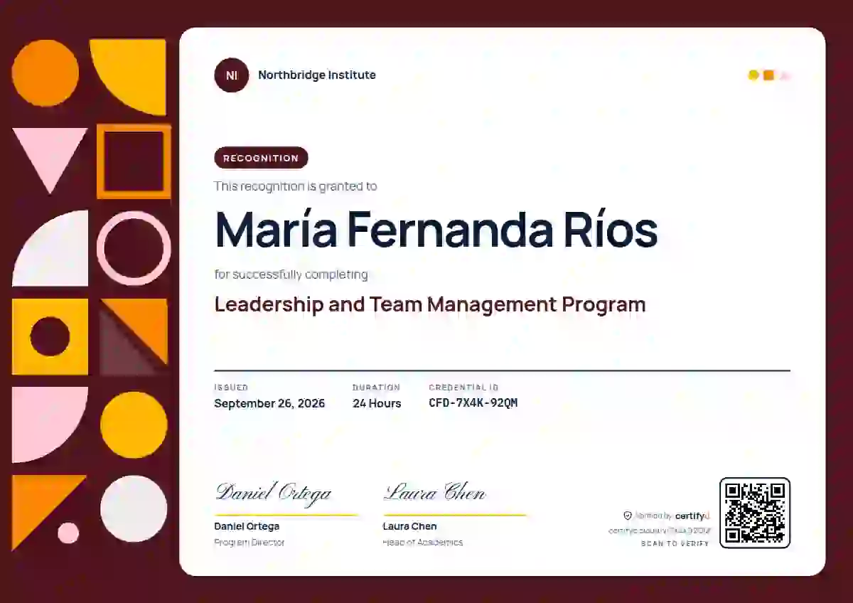 Geometric Crimson Manrope latin america certificate template
