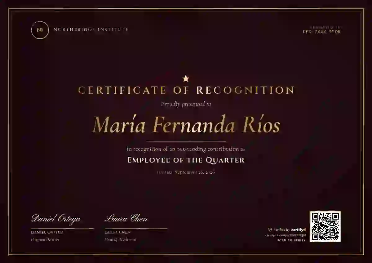 Luxury Foil Burgundy employee recognition certificate template
