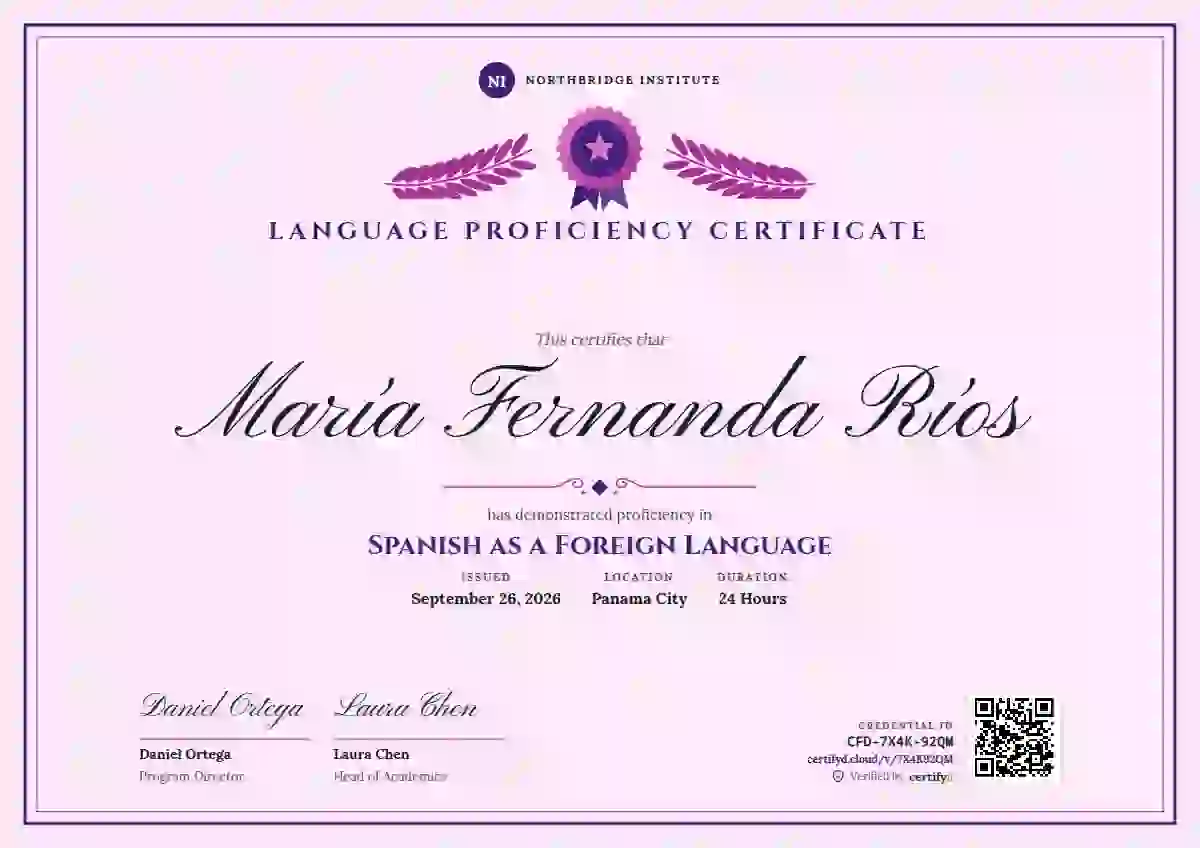 Diploma de Honor Violet No Corners language proficiency certificate template