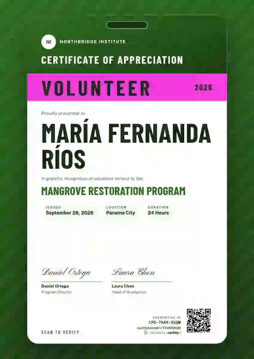 Speaker Pass Fern Wide Margin volunteer appreciation certificate template