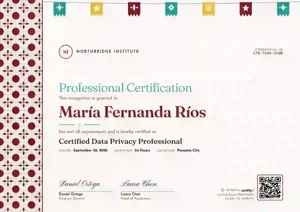 Latin Heritage Granada Wide Band professional certification certificate template