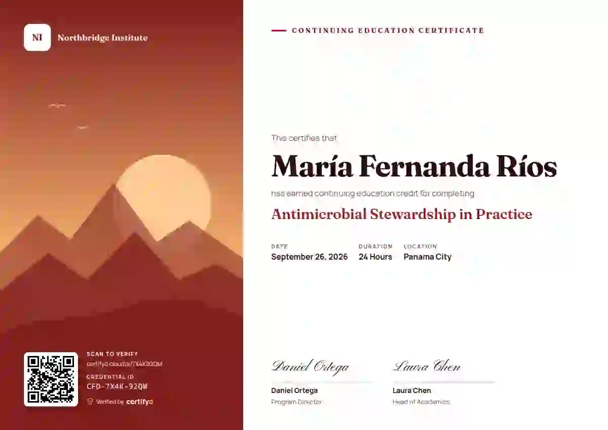 Duotone Crimson Fraunces Manrope continuing education certificate template