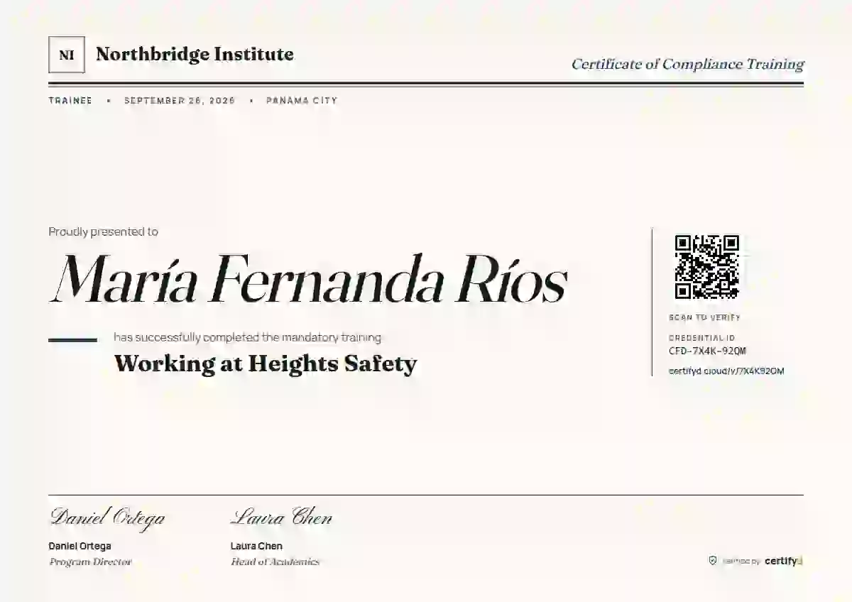 Editorial Serif Ink Blue Fraunces Manrope compliance and safety certificate template