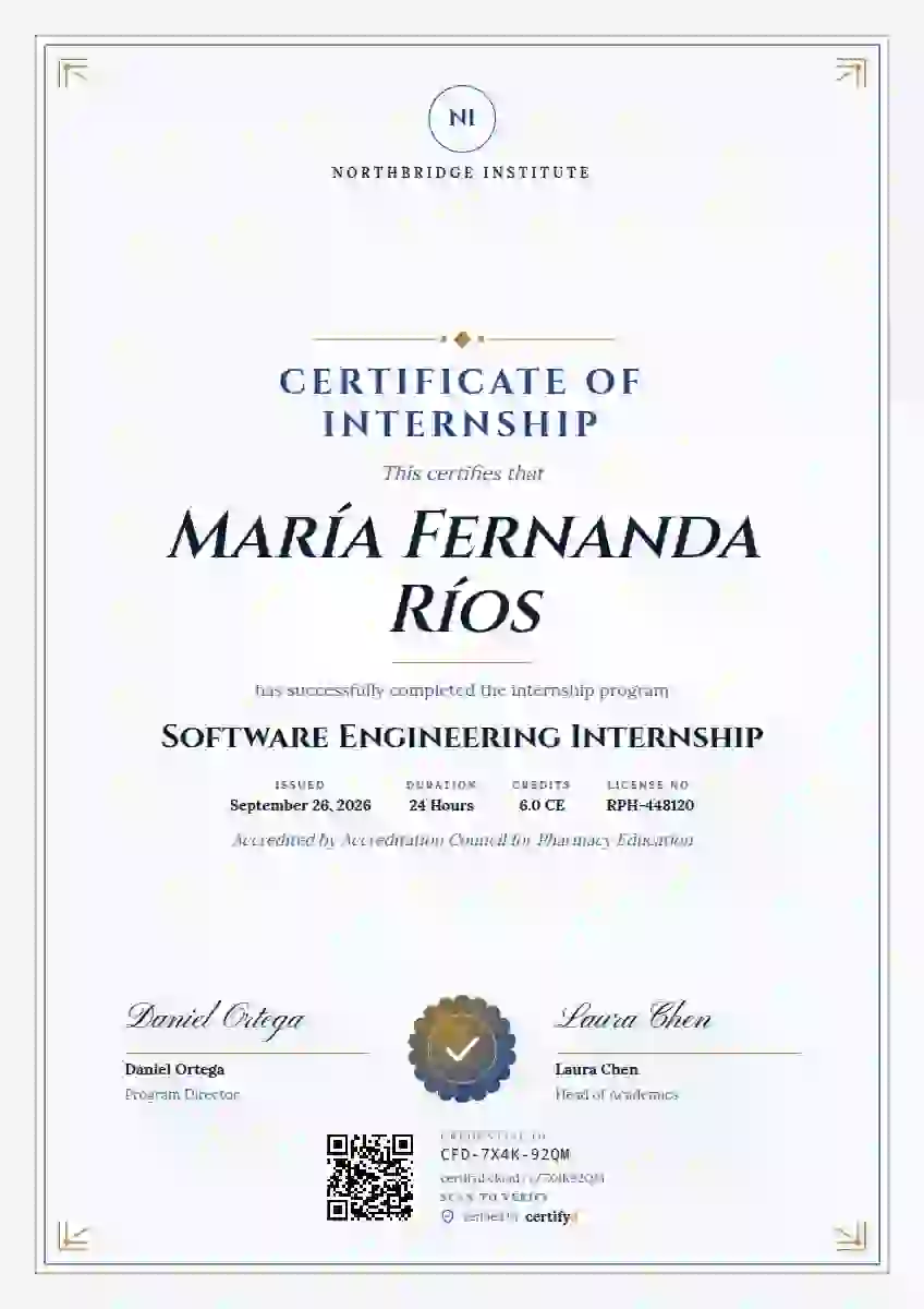 Plantilla de certificado Portrait Classic Navy Thin Frame de pasantía