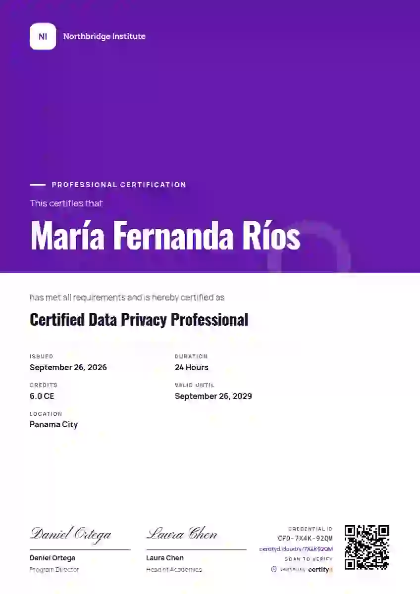 Plantilla de certificado Portrait Modern Amethyst No Shape de certificación profesional