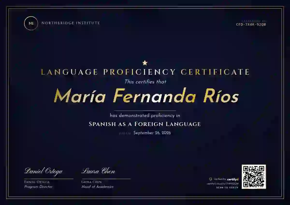 Plantilla de certificado Luxury Foil Sapphire Gold Fine Foil de dominio de idiomas