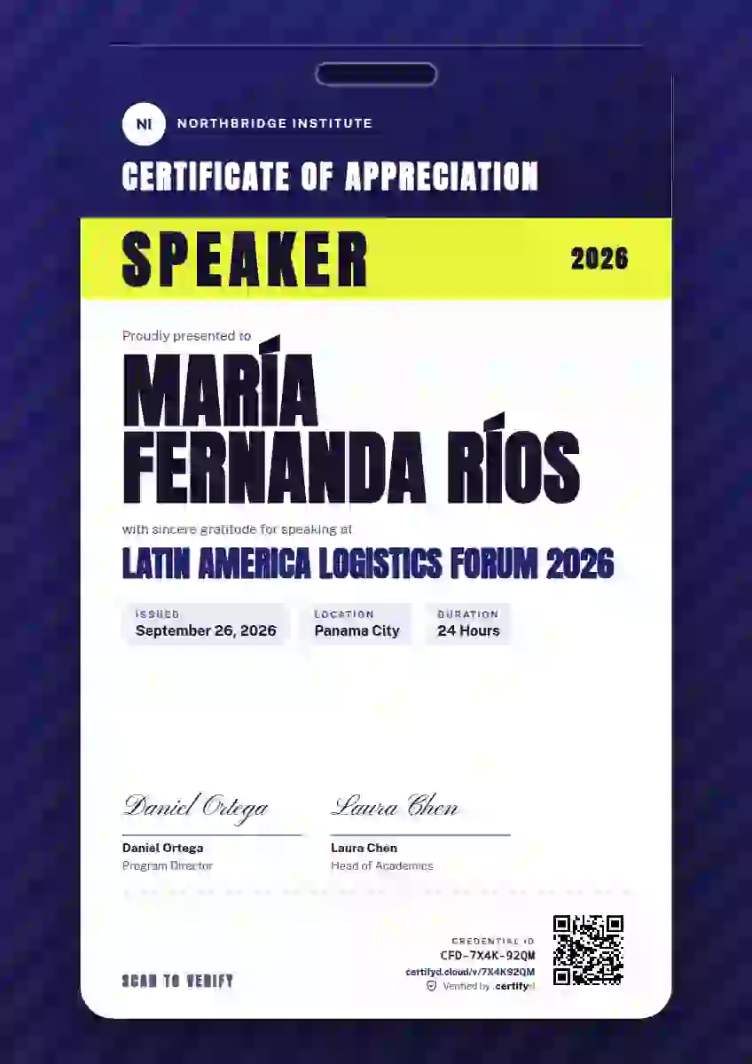 Plantilla de certificado Speaker Pass Ultramarine Wide Margin de ponente de conferencia