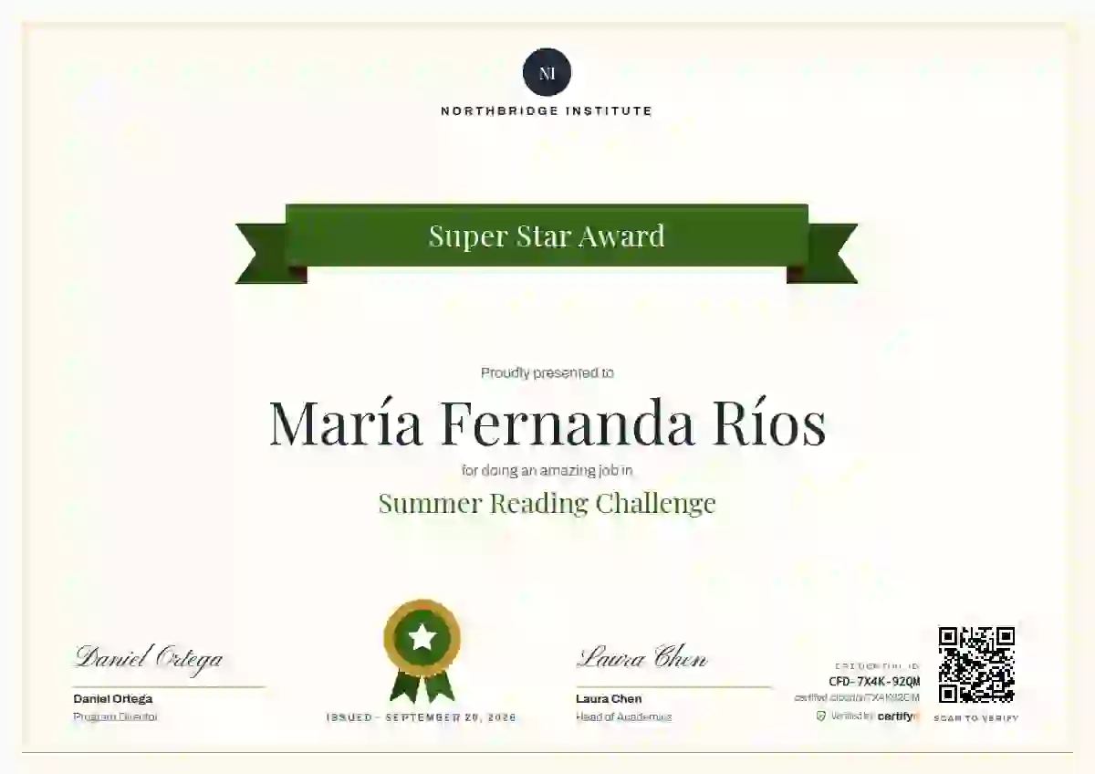Ribbon Banner Olive Plain school and kids certificate template