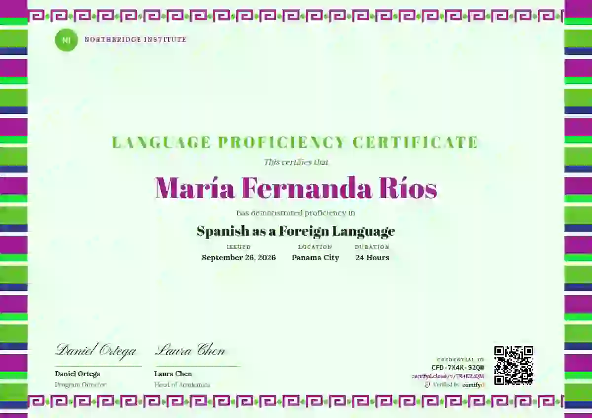 Greca Folk Fuchsia No Sun language proficiency certificate template