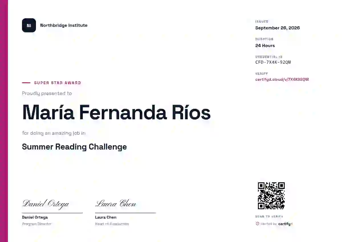 Modern Minimal Raspberry Wide Bar school and kids certificate template
