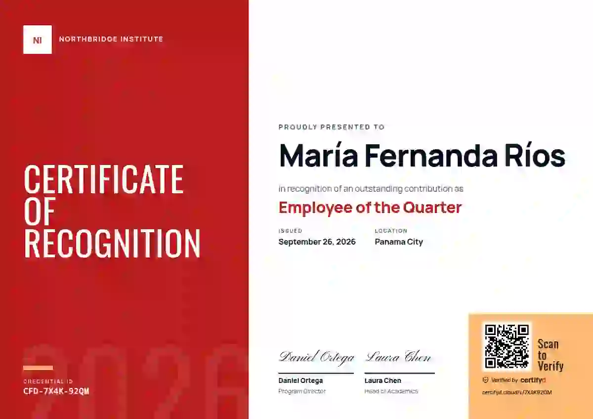 Color Block Brick Oswald Manrope employee recognition certificate template