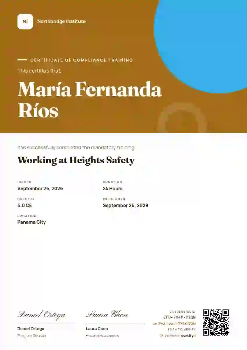 Portrait Modern Amber Short Block compliance and safety certificate template