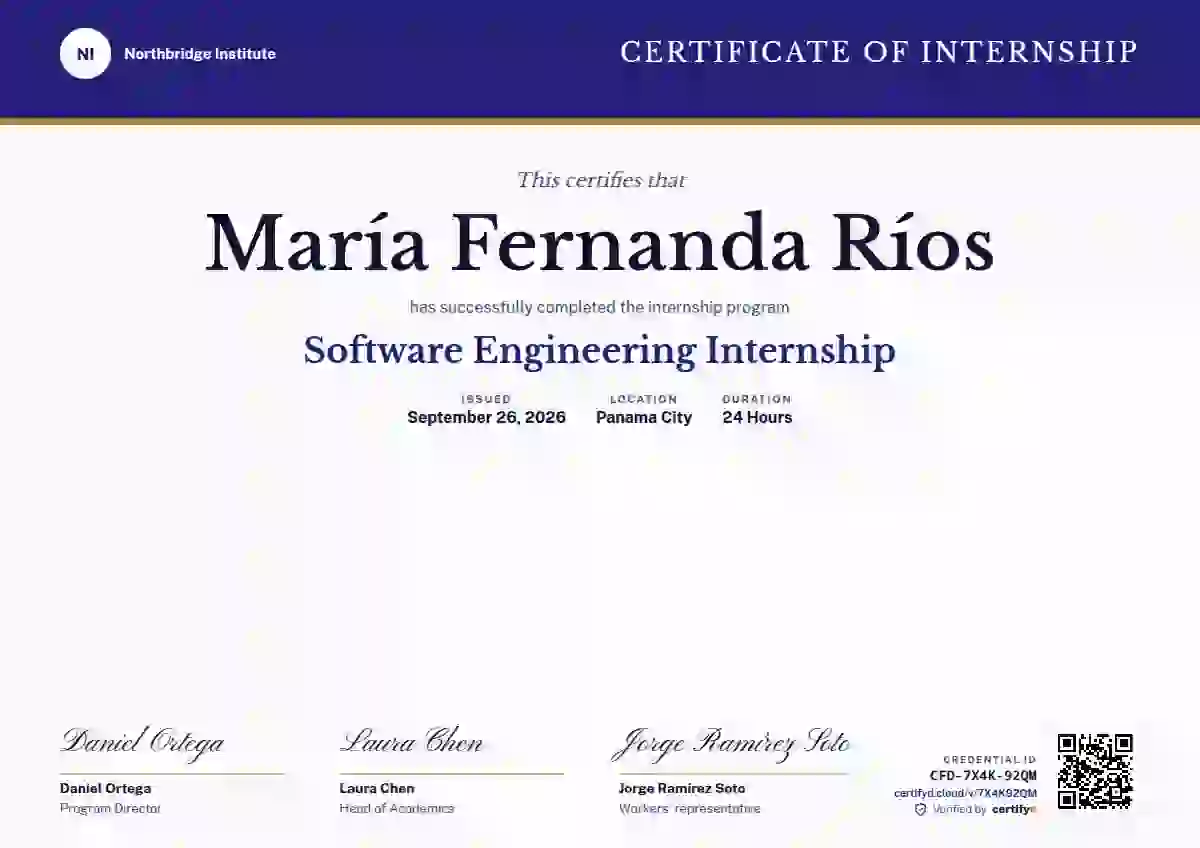 Plantilla de certificado Triple Signature Ultramarine No Emblem de pasantía