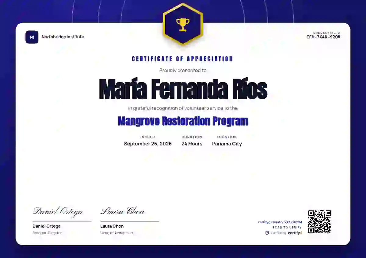 Plantilla de certificado Icon Badge Indigo Bold Halo de reconocimiento a voluntarios