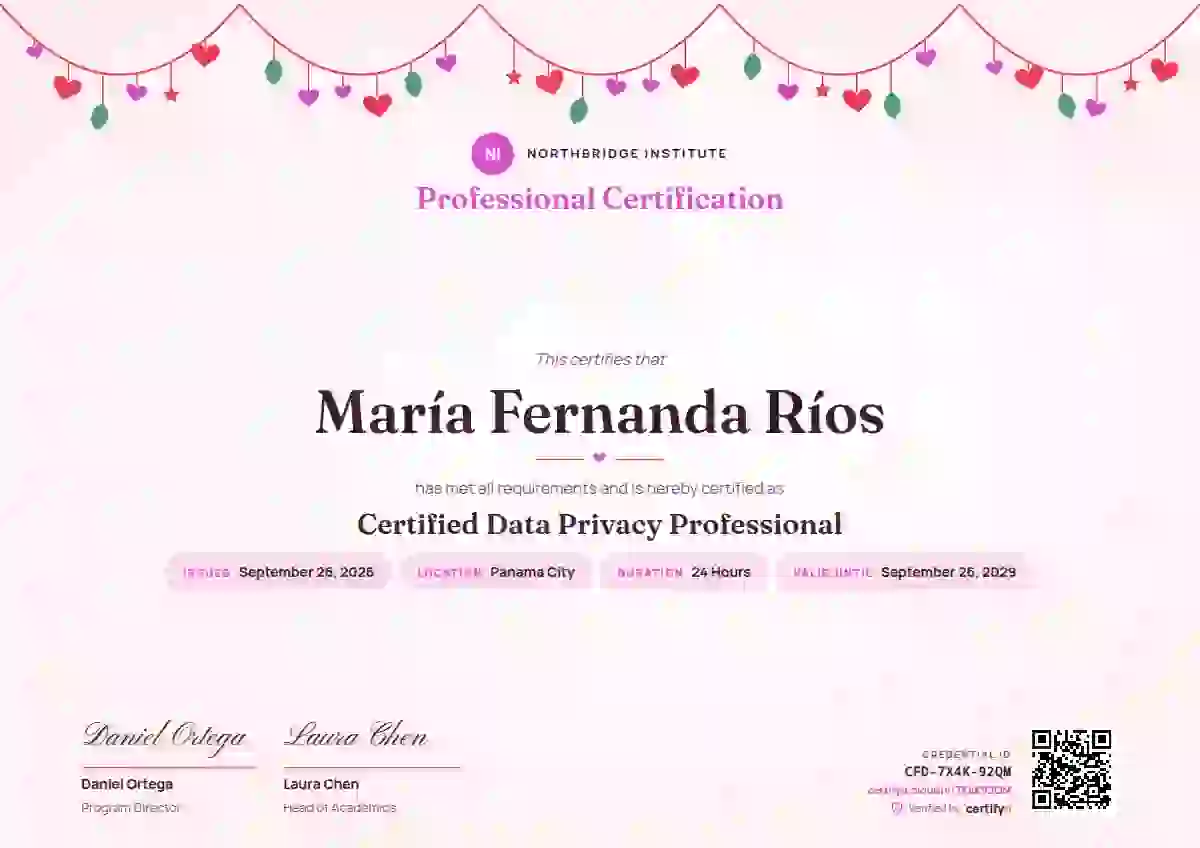 Plantilla de certificado Heart Garland Fuchsia No Mark de certificación profesional