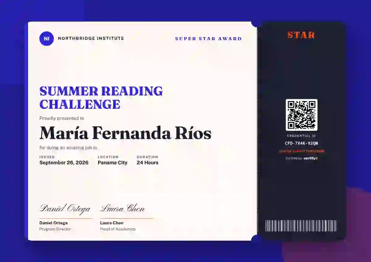 Workshop Ticket Ultramarine Wide Margin school and kids certificate template