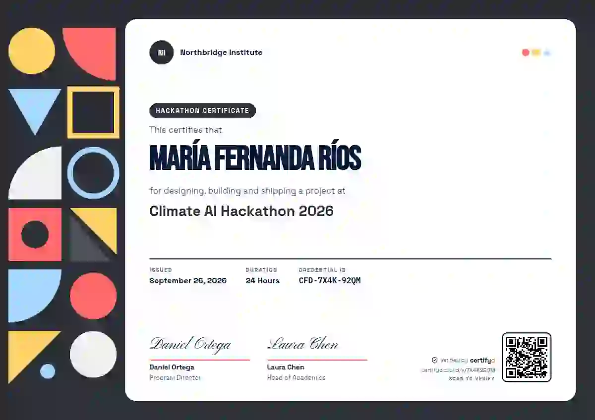 Geometric Graphite Coral Bebas Spacegrotesk hackathon certificate template